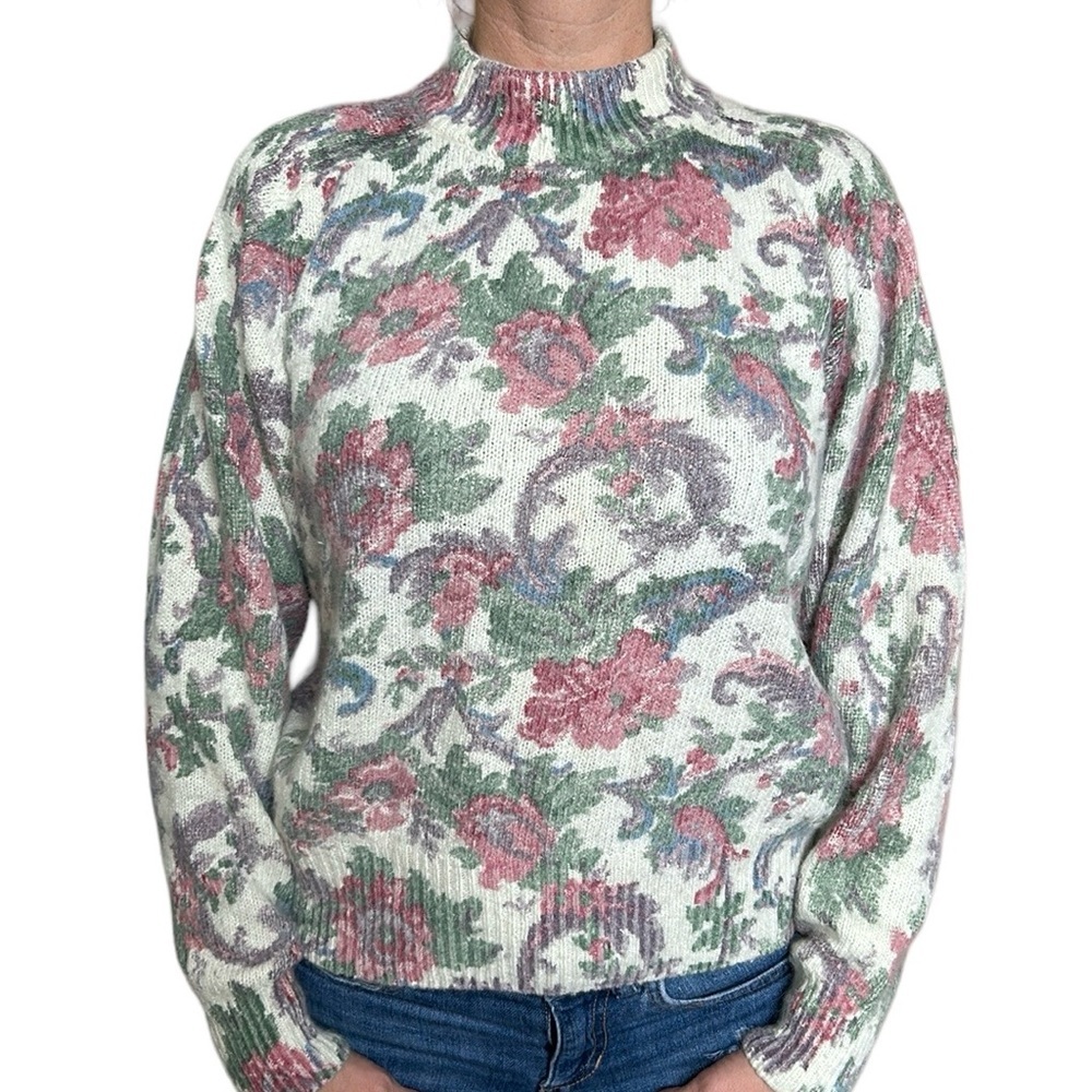 Vintage Paris Sport Club Silk/Angora Sweater Mock Neck‎ Floral L
